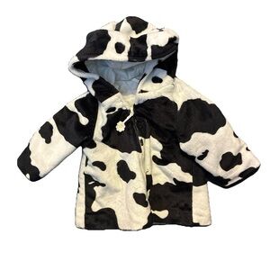 Gymboree Cow Print Faux Fur Hooded Coat - Black & White